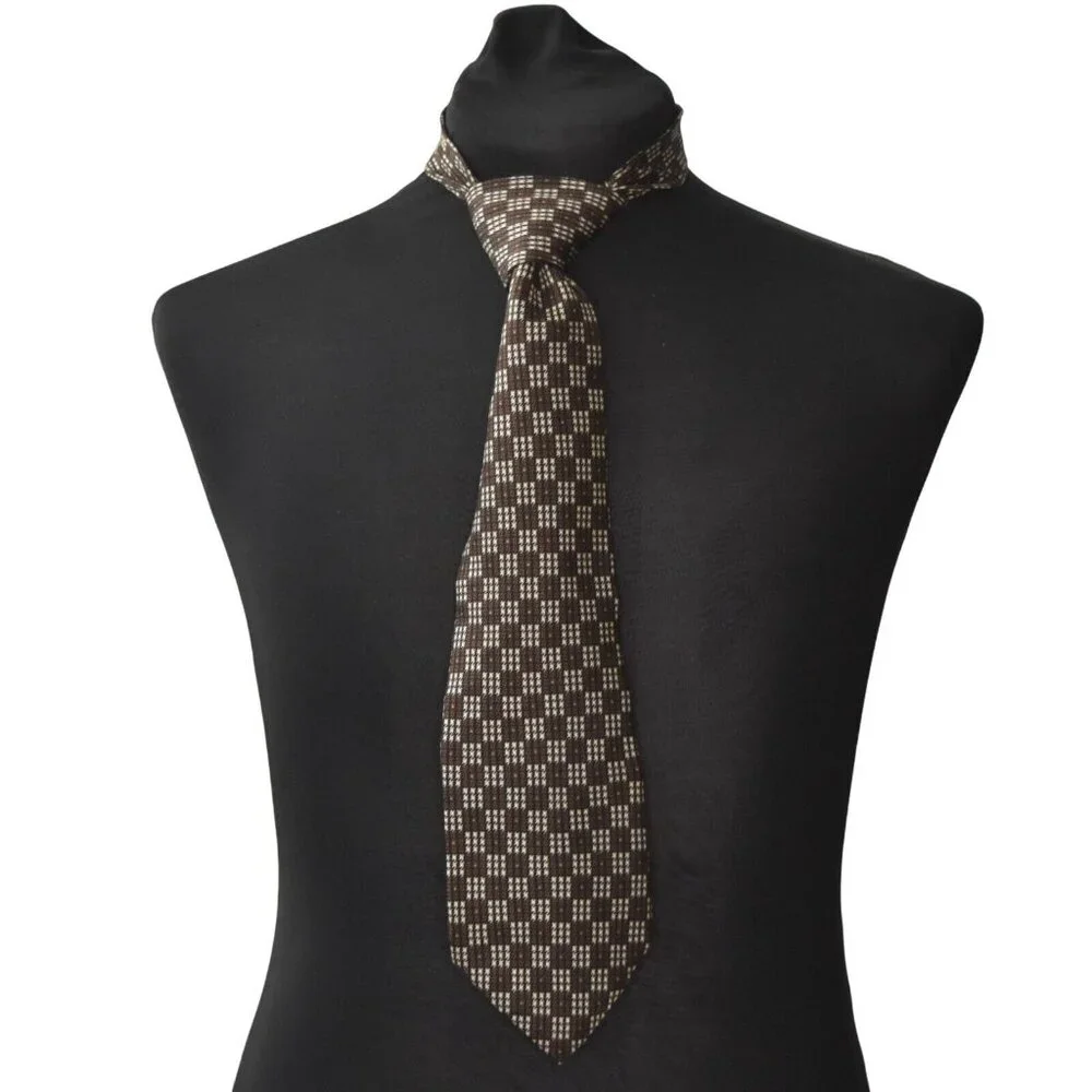 Kenneth Cole New York Mens Necktie Tie Geometric Brown Cream Black 59 in